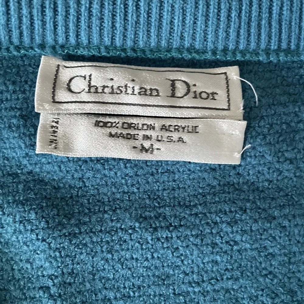 Christian Dior Teal Blue Sweater Men Size M 100% Orlon Acrylic‎ VTG Made In USA